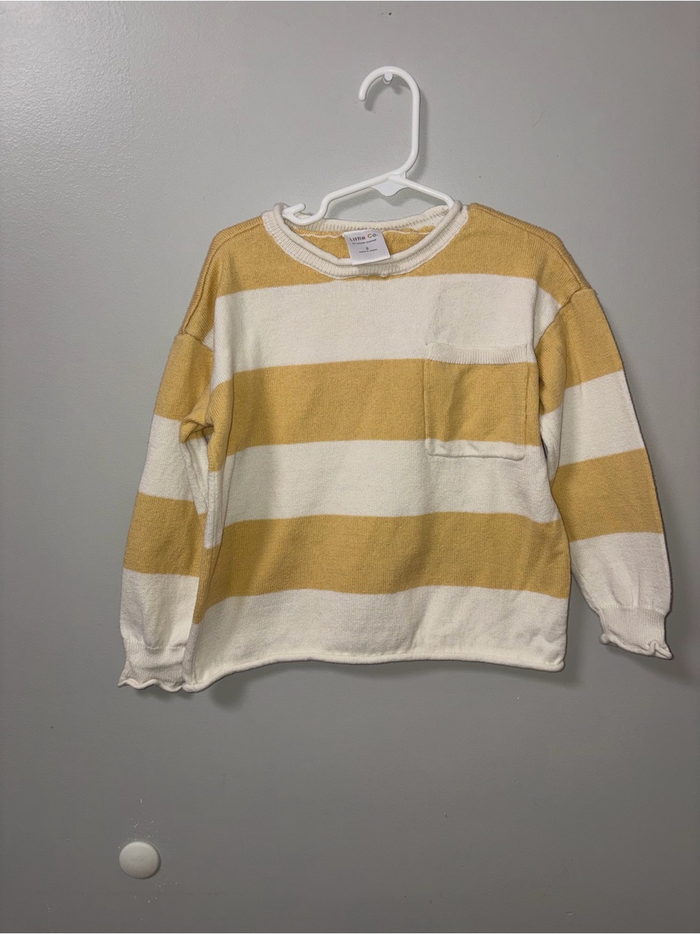 Little Co. by Lauren Conrad Yellow & Cream Striped Sweater Front Pocket Girls 5